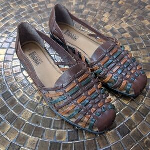 Basic Editions Brown and Green Loafers with Woven Design